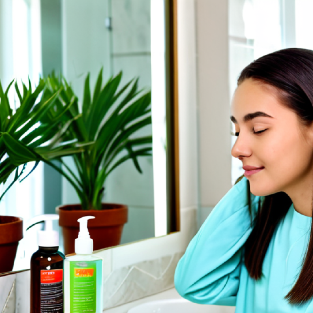 건조한 두피와 모발 관리법 - Healthy Scalp & Hair Routine**

Prompt: A young woman with radiant, healthy hair, applying a natural...