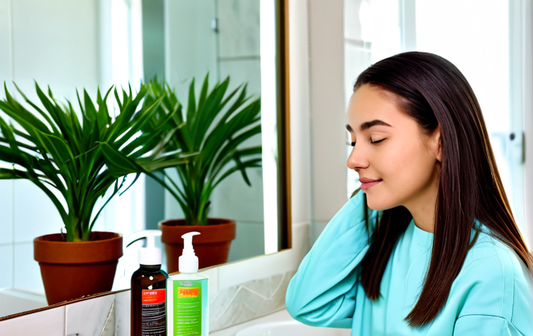 건조한 두피와 모발 관리법 - Healthy Scalp & Hair Routine**

Prompt: A young woman with radiant, healthy hair, applying a natural...