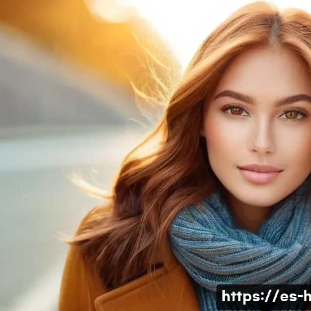 퍼스널 컬러에 맞는 염색약 추천 - A stylish young woman with warm skin undertones and brown eyes, wearing a cozy autumn outfit, showca...