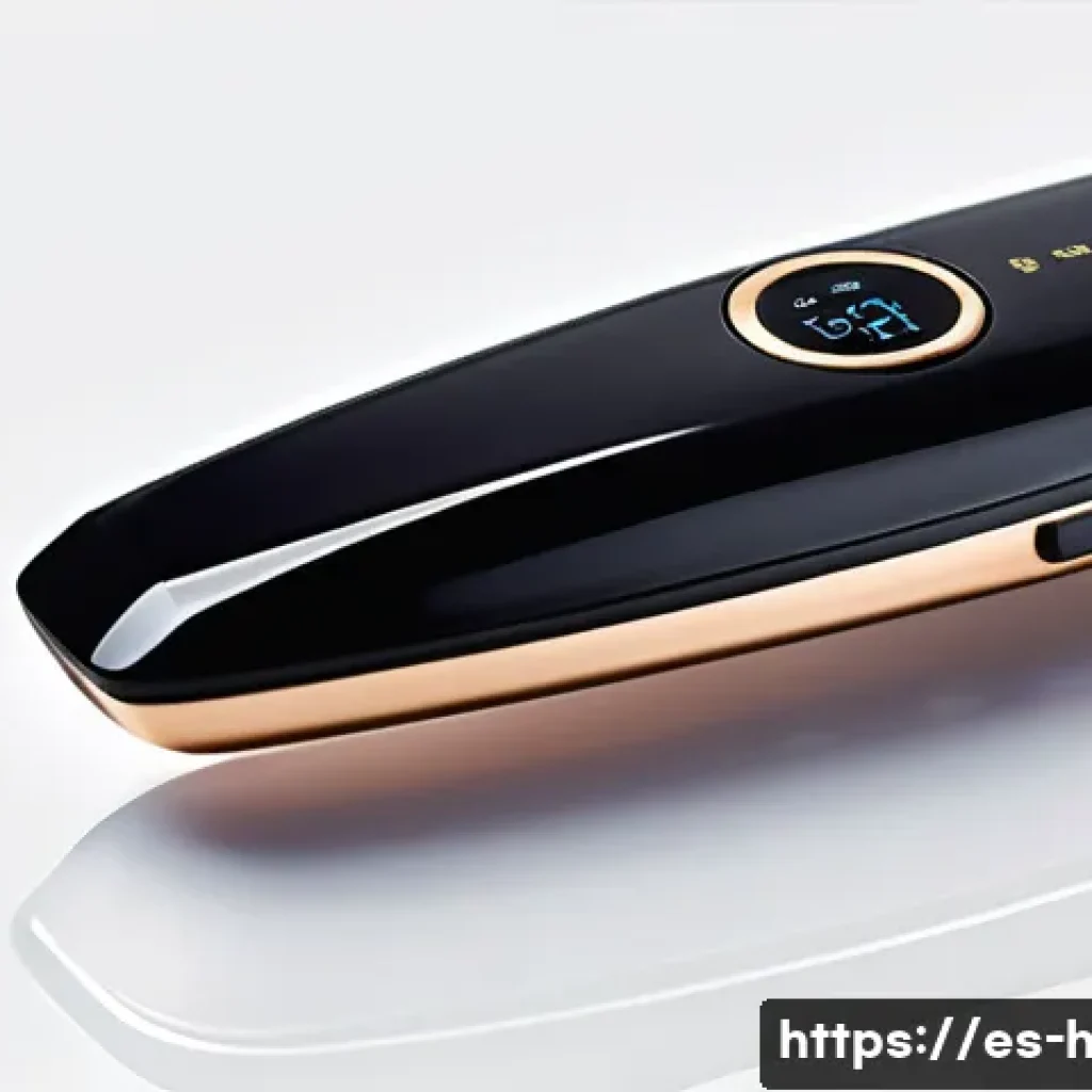 멀티 스타일링 가능 고데기 추천 - A sleek, modern multifunctional hair straightener displayed on a clean white surface with digital te...