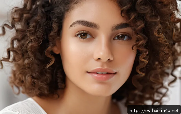 곱슬머리용 헤어 세럼 추천 - A close-up portrait of a young Latina woman with medium-thick, well-defined curly hair styled to sho...