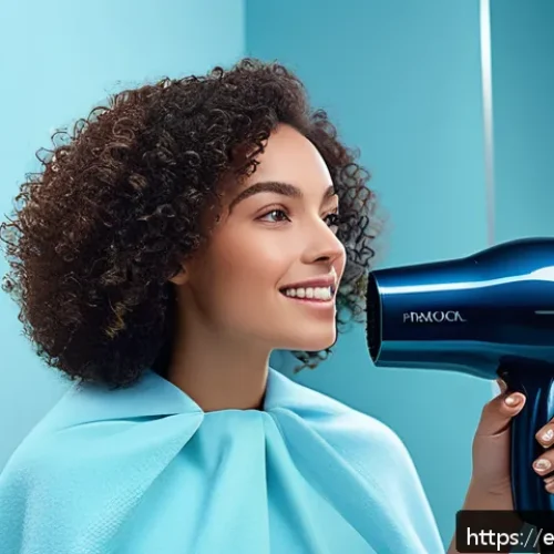 Home 30 모발 보호 기능 있는 드라이어 추천 - A modern bathroom scene featuring a sleek, ergonomic hairdryer with ceramic and tourmaline coating i...