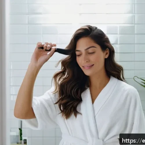 Home 17 드라이 샴푸와 텍스처라이저 차이 - A modern, stylish Hispanic woman in her late 20s with naturally wavy, medium-length dark brown hair,...